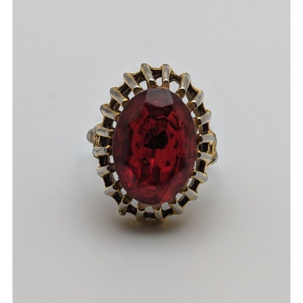 Vintage Gold Ruby Red Adjustable Ring ~ Costume J… - image 2